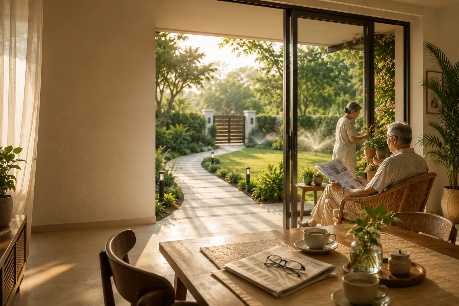 Couple enjoying a home while technology works quietly in the background